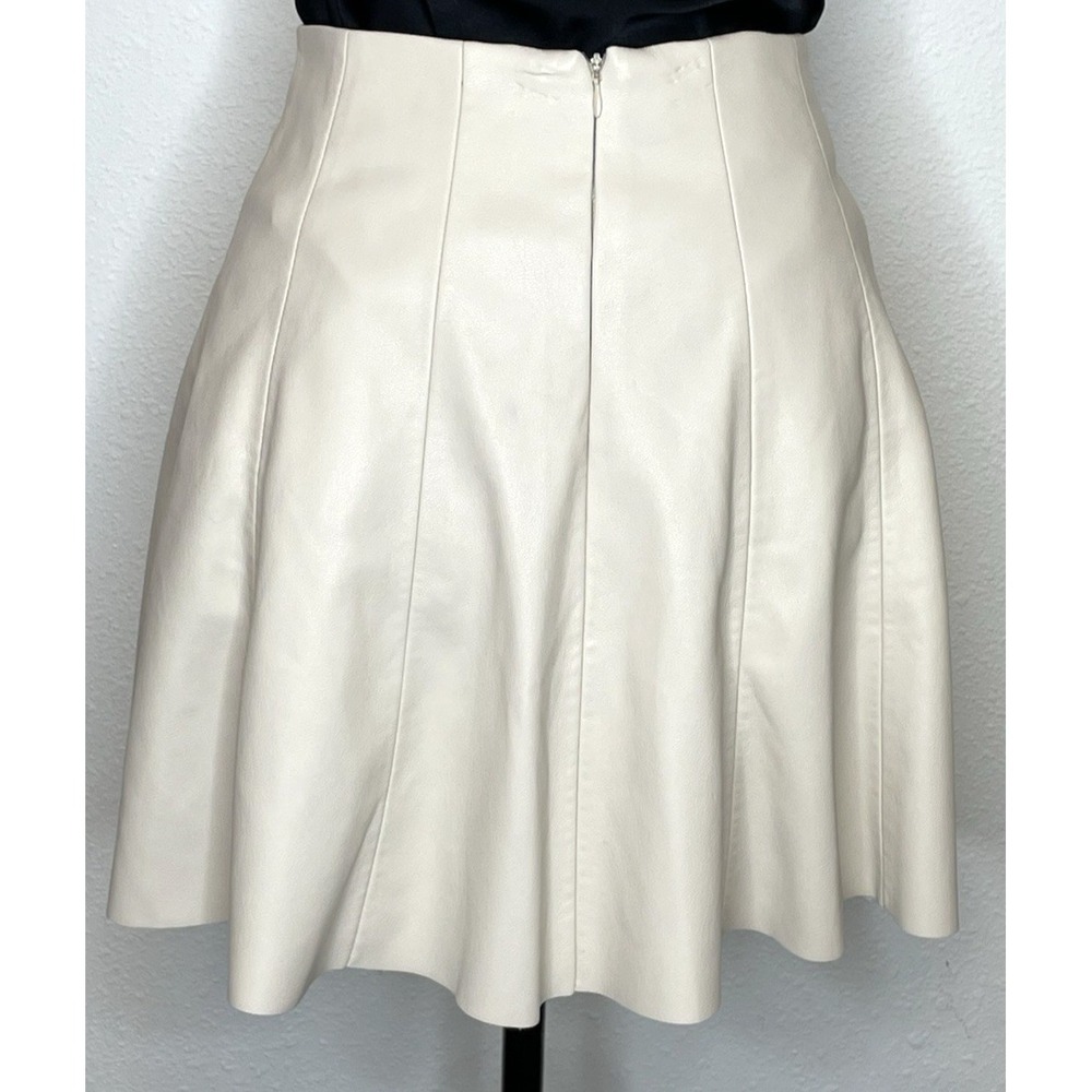 Women Skirt Faux Leather A-Line Paneled Mini 6 Cream - Picture 3 of 11